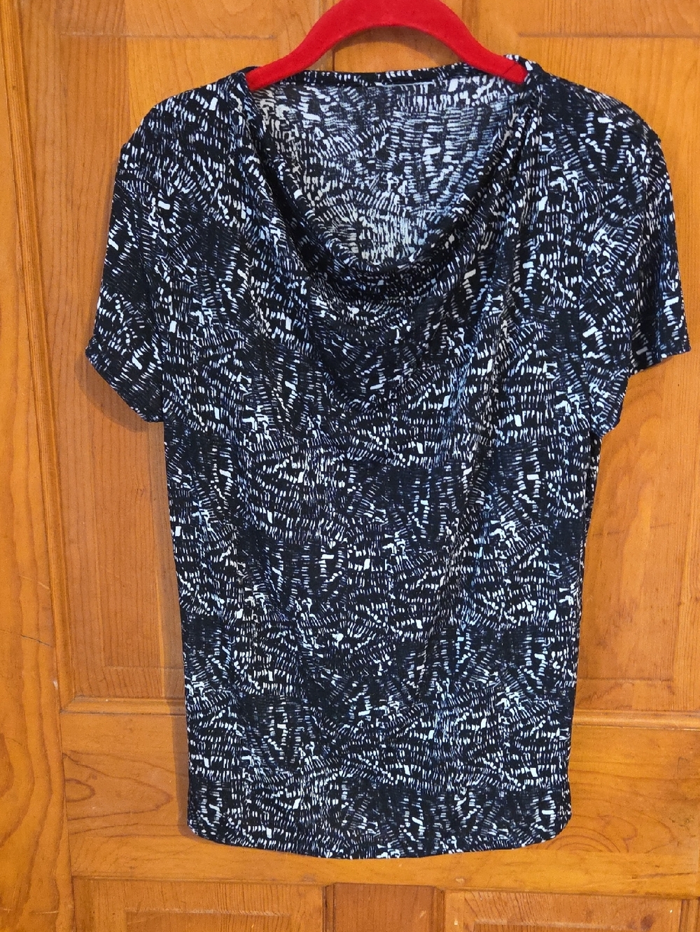 Black & White Patterned Drape Neck Top